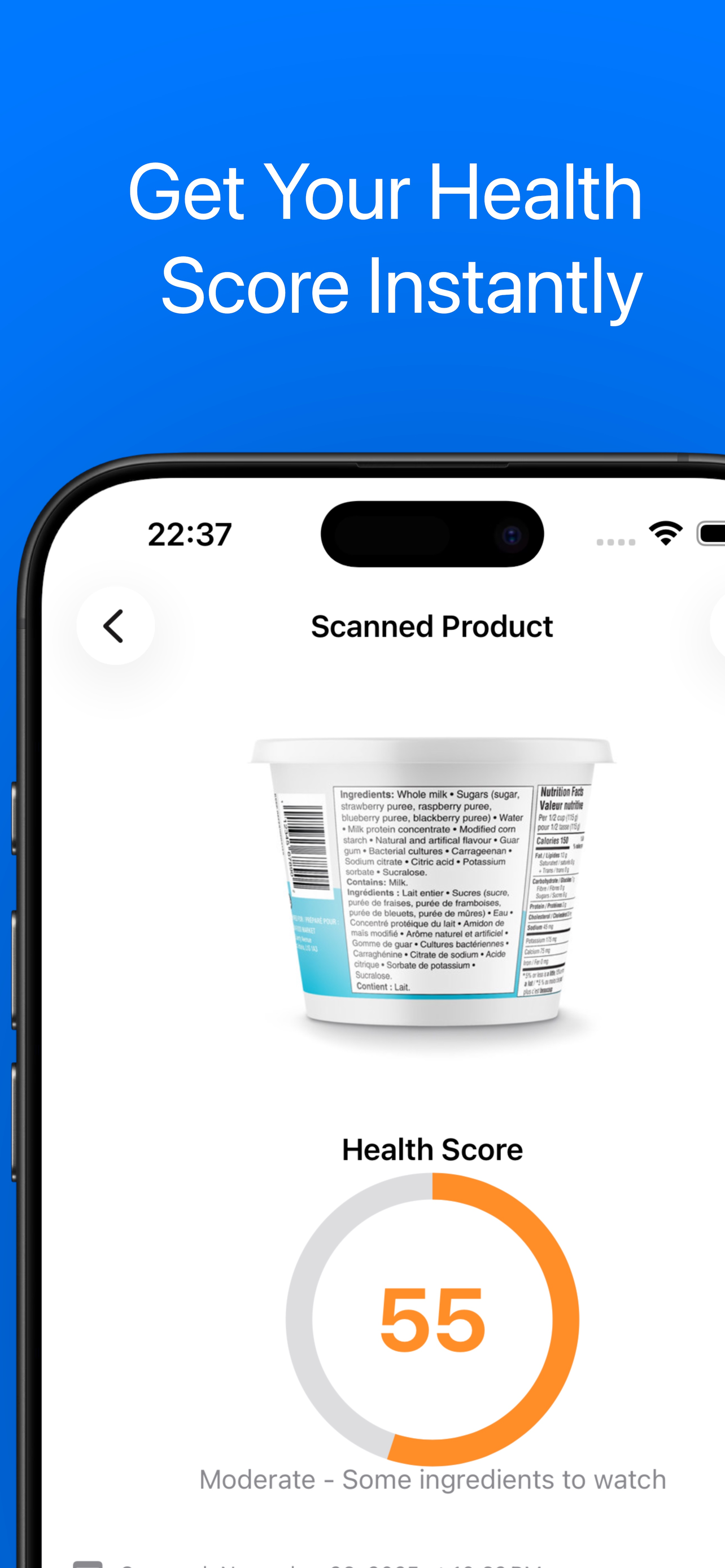 NoJunk ingredient analysis with detailed health information and E-number identification