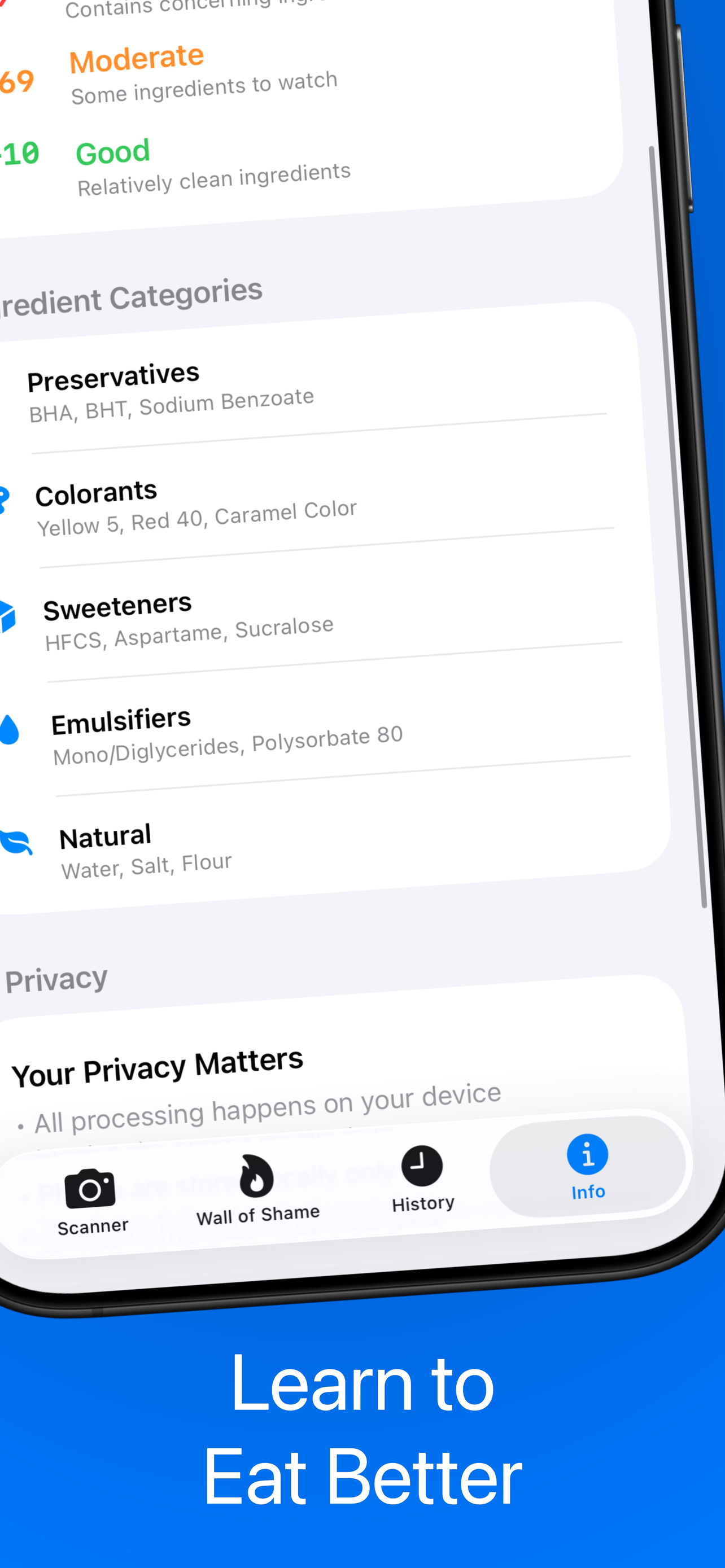 NoJunk detailed ingredient explanation for harmful additives and preservatives